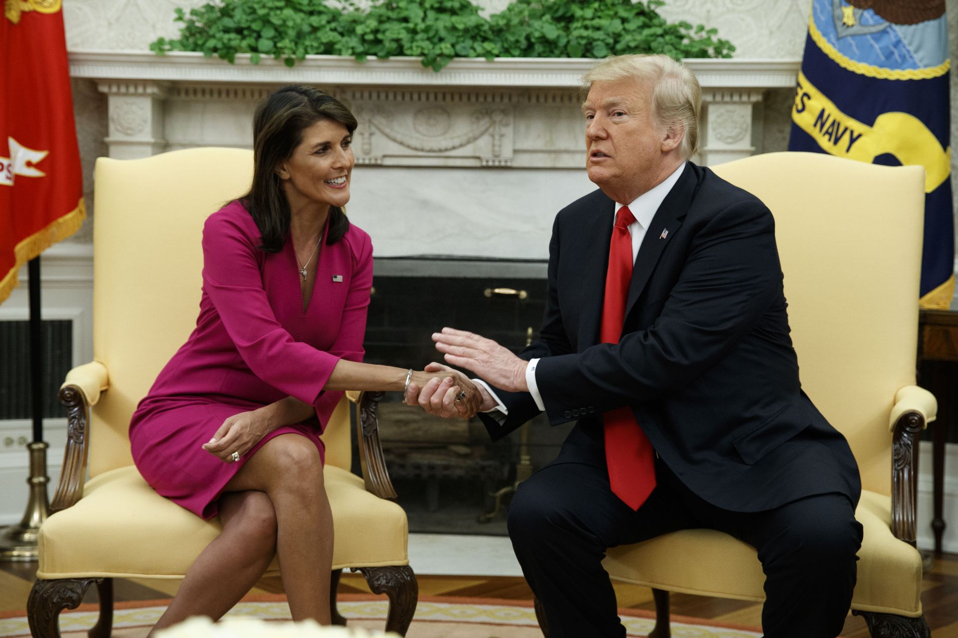 President Donald Trump meets with outgoing U.S. Ambassador to the United Nations Nikki Haley in the Oval Office of the White House, Tuesday, Oct. 9, 2018, in Washington President Donald Trump meets with outgoing U.S. Ambassador to the United Nations Nikki Haley in the Oval Office of the White House, Tuesday, Oct. 9, 2018, in Washington - Sputnik International, 1920, 03.12.2023