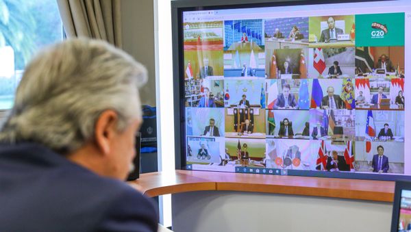 Handout photo released by Argentina's Presidency showing Argentine President Alberto Fernandez talking during the G20's video conference meeting at the Olivos Presidential residence in Buenos Aires outskirts, on March 26, 2020 Handout photo released by Argentina's Presidency showing Argentine President Alberto Fernandez talking during the G20's video conference meeting at the Olivos Presidential residence in Buenos Aires outskirts, on March 26, 2020 - Sputnik International