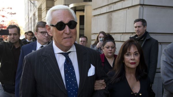 In this Nov. 15, 2019, file photo, Roger Stone, left, with his wife Nydia Stone, leaves federal court in Washington, Friday, Nov. 15, 2019 - Sputnik International