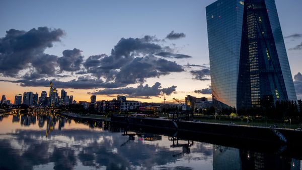 Clouds are seen over the buildings of the banking district and the European Central Bank, right, after sunset in Frankfurt, Germany, Thursday, June 18, 2020 - Sputnik International