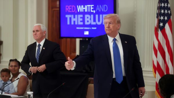 U.S. President Donald Trump gives a thumbs-up as he departs at the end of an event celebrating law enforcement officers and citizens who have been helped by them at the White House in Washington, U.S., July 13, 2020 - Sputnik International