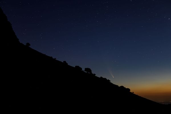 The Comet C/2020 or Neowise is seen in the sky from the Puerto del Viento mountain pass (1190 metres/3904 feet altitude) at dawn in Ronda, southern Spain, July 15, 2020 - Sputnik International