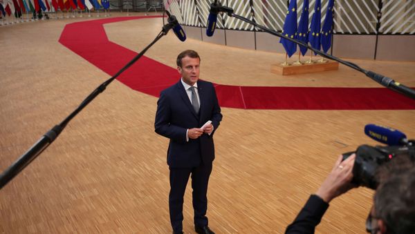 France's President Emmanuel Macron makes a statement as he arrives for the first face-to-face EU summit since the coronavirus disease (COVID-19) outbreak, in Brussels, Belgium July 17, 2020 - Sputnik International