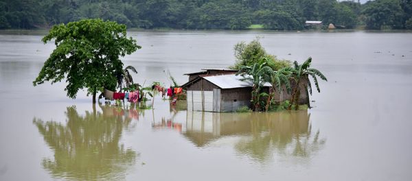 A partially submerged house is seen at the flood-affected Mayong village in Morigaon district, in the northeastern state of Assam, India, June 29, 2020 - Sputnik International