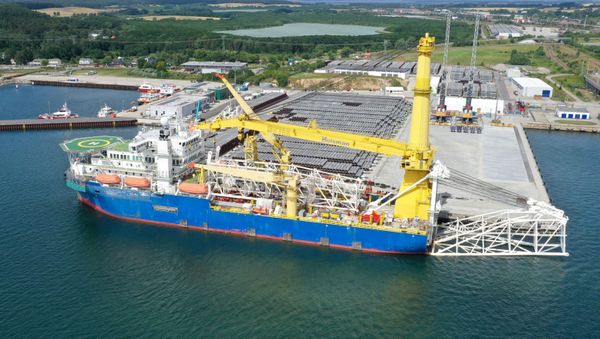 The Russian pipe-laying vessel Akademik Cherskiy, which may be used to complete the construction of the Nord Stream 2 gas pipeline, lies in the port of Mukran, Germany, July 7, 2020 The Russian pipe-laying vessel Akademik Cherskiy, which may be used to complete the construction of the Nord Stream 2 gas pipeline, lies in the port of Mukran, Germany, July 7, 2020 - Sputnik International