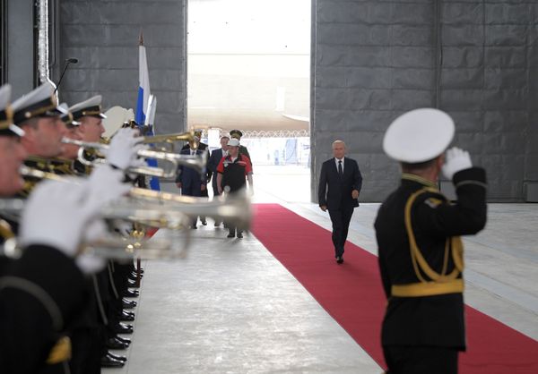 Russian President Vladimir Putin during the ceremony of laying down warships for the Russian Navy at the Zaliv shipyard in Kerch, Crimea Russian President Vladimir Putin during the ceremony of laying down warships for the Russian Navy at the Zaliv shipyard in Kerch, Crimea - Sputnik International