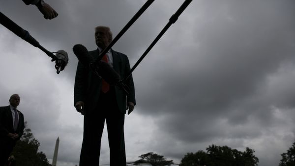 U.S. President Donald Trump talks to reporters while departing for a trip to Florida from the South Lawn of the White House in Washington, U.S., July 31, 2020.  - Sputnik International
