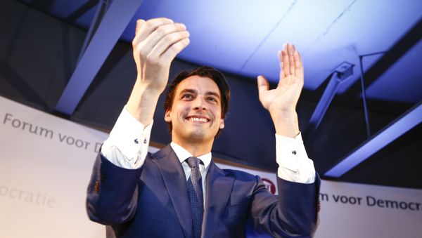 Thierry Baudet leader of Forum voor Democratie (FvD) reacts during an election night in Amsterdam, on March 15, 2017.  - Sputnik International
