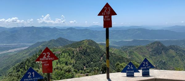 Signs displaying area distance are seen at a hilltop post during a trip organised by the army, near the Line of Control (LoC), in Charikot Sector, Kashmir July 22, 2020 - Sputnik International