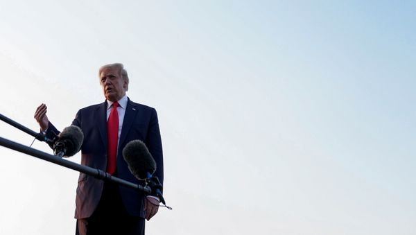 U.S. President Donald Trump speaks to the media before boarding Air Force One as he departs from Bedminster, New Jersey, U.S., August 9, 2020. - Sputnik International