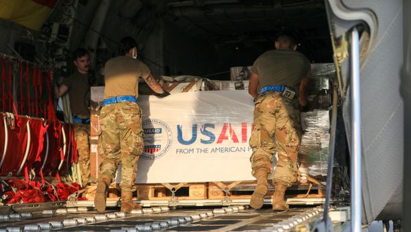 U.S. Army and Air Force service members assisted USAID with the transportation of nearly 12,000 pounds of medical kits from the Netherlands, through Germany and on to Lebanon.  - Sputnik International