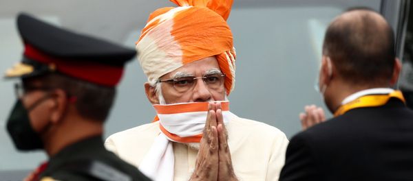 Indian Prime Minister Narendra Modi greets officers as he arrives to attend Independence Day celebrations at the historic Red Fort in Delhi, India, August 15, 2020. REUTERS/Adnan Abidi Indian Prime Minister Narendra Modi greets officers as he arrives to attend Independence Day celebrations at the historic Red Fort in Delhi, India, August 15, 2020. REUTERS/Adnan Abidi - Sputnik International