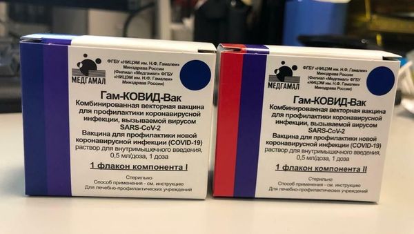 In this handout photo released by Russian Healthcare Ministry, packs with the world's first vaccine against COVID-19 registered in Russia are pictured, in Moscow, Russia In this handout photo released by Russian Healthcare Ministry, packs with the world's first vaccine against COVID-19 registered in Russia are pictured, in Moscow, Russia - Sputnik International