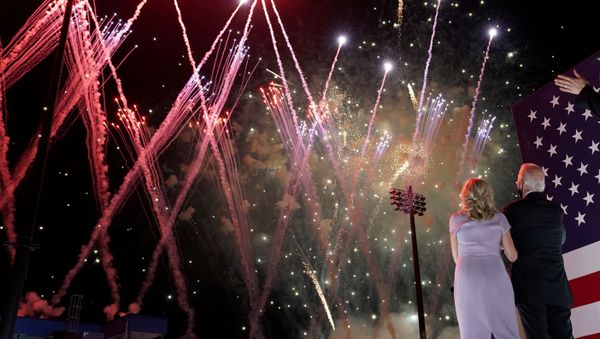 Democratic presidential candidate and former Vice President Joe Biden and his wife Jill Biden celebrate in front of fireworks after Joe Biden accepted the 2020 Democratic presidential nomination during the 4th and final night of the 2020 Democratic National Convention, as participants from across the country are hosted over video links from the originally planned site of the convention in Milwaukee, Wisconsin, U.S. August 20, 2020 - Sputnik International