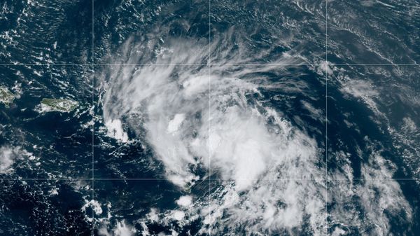 Satellite image released by the National Oceanic and Atmospheric Administration (NOAA) shows Tropical Storm Laura in the North Atlantic Ocean, Friday, Aug. 21, 2020.  - Sputnik International
