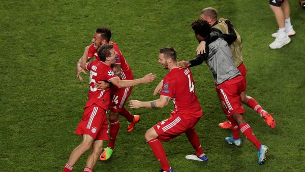 Soccer Football - Champions League - Final - Bayern Munich v Paris St Germain - Estadio da Luz, Lisbon, Portugal - August 23, 2020 Bayern Munich players celebrate winning the Champions League, as play resumes behind closed doors following the outbreak of the coronavirus disease (COVID-19) Soccer Football - Champions League - Final - Bayern Munich v Paris St Germain - Estadio da Luz, Lisbon, Portugal - August 23, 2020 Bayern Munich players celebrate winning the Champions League, as play resumes behind closed doors following the outbreak of the coronavirus disease (COVID-19) - Sputnik International