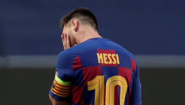 Soccer Football - Champions League - Quarter Final - FC Barcelona v Bayern Munich - Estadio da Luz, Lisbon, Portugal - August 14, 2020  Barcelona's Lionel Messi looks dejected, as play resumes behind closed doors following the outbreak of the coronavirus disease (COVID-19) - Sputnik International
