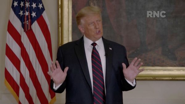 U.S. President Donald Trump speaks by video feed during the largely virtual 2020 Republican National Convention broadcast from Washington, U.S. August 24, 2020. - Sputnik International