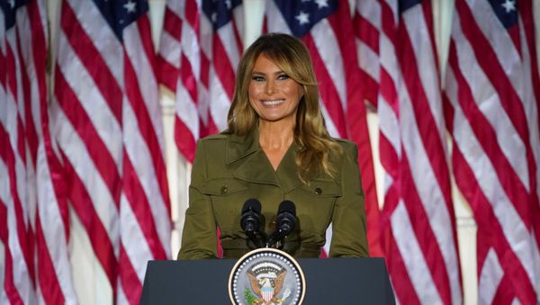 U.S. first lady Melania Trump delivers her live address to the largely virtual 2020 Republican National Convention from the Rose Garden of the White House in Washington, U.S., August 25, 2020 - Sputnik International