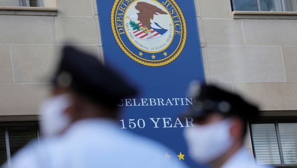 Signage is seen at the United States Department of Justice headquarters in Washington, D.C., U.S., August 29, 2020. - Sputnik International