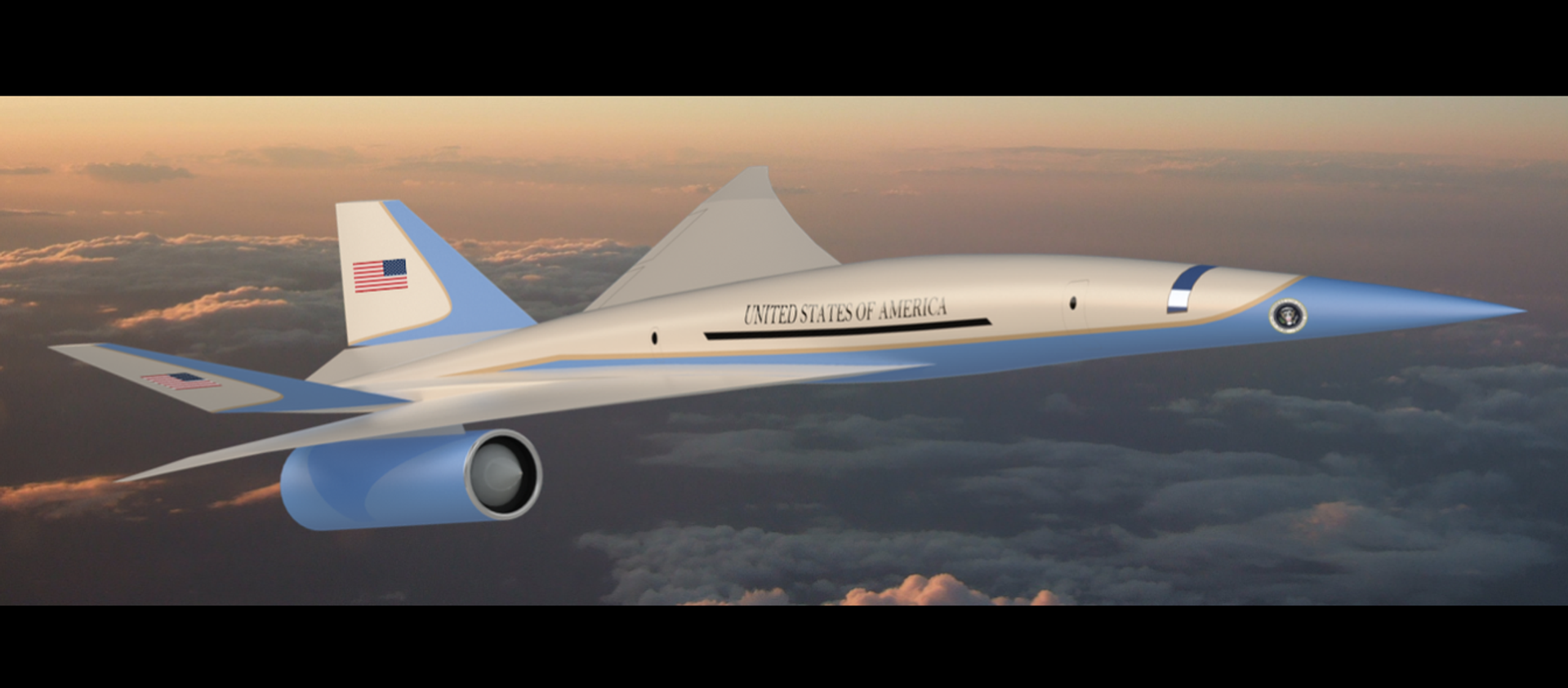 Artist concept of Exosonic’s low boom supersonic airliner converted into an executive transport aircraft (Air Force One). Note: the above image does not represent Exosonic’s current configuration for proprietary concerns. Artist concept of Exosonic’s low boom supersonic airliner converted into an executive transport aircraft (Air Force One). Note: the above image does not represent Exosonic’s current configuration for proprietary concerns. - Sputnik International, 1920, 02.09.2020