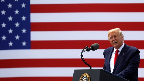 U.S. President Donald Trump delivers remarks to mark the 75th anniversary of the end of World War II and to designate Wilmington as an American World War II Heritage City during an event held at the USS Battleship North Carolina in Wilmington, North Carolina, U.S., September 2, 2020. - Sputnik International