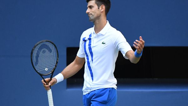 Sep 6, 2020; Flushing Meadows, New York, USA; Novak Djokovic of Serbia reacts after losing a point against Pablo Carreno Busta of Spain (not pictured) on day seven of the 2020 U.S. - Sputnik International