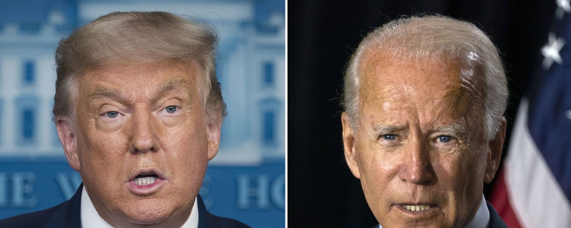 In this combination photo, president Donald Trump, left, speaks at a news conference on Aug. 11, 2020, in Washington and Democratic presidential candidate former Vice President Joe Biden speaks in Wilmington, Del. on Aug. 13, 2020. In this combination photo, president Donald Trump, left, speaks at a news conference on Aug. 11, 2020, in Washington and Democratic presidential candidate former Vice President Joe Biden speaks in Wilmington, Del. on Aug. 13, 2020. - Sputnik International, 1920, 16.10.2020