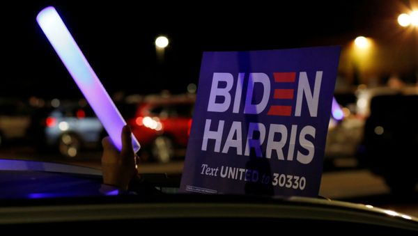 A sign is displayed during a projection of the Democratic National Convention (DNC) at a drive-in watch party in Derry, New Hampshire, U.S., August 20, 2020. - Sputnik International