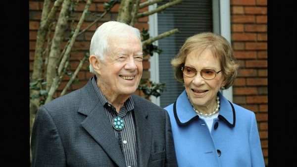 In this image from video, former President Jimmy Carter and former first lady Rosalynn Carter, seen in a photo as they speak on audio only, during the second night of the Democratic National Convention on Tuesday, Aug. 18, 2020.  - Sputnik International