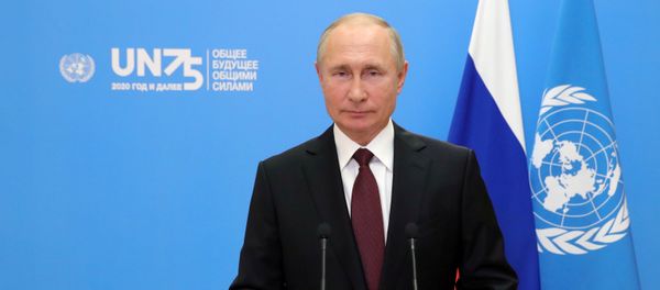 Russia's President Vladimir Putin is seen during his video address to the United Nation's General Assembly in Moscow, Russia September 22, 2020. Sputnik/Mikhail Klimentyev/Kremlin via REUTERS ATTENTION EDITORS - THIS IMAGE WAS PROVIDED BY A THIRD PARTY. - Sputnik International