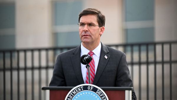 U.S. Defense Secretary Mark Esper gives remarks during the 19th annual September 11 observance ceremony at the Pentagon in Arlington, Virginia, U.S., September 11, 2020. - Sputnik International