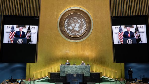 U.S. President Donald Trump speaks during the 75th annual U.N. General Assembly, which is being held mostly virtually due to the coronavirus disease (COVID-19) pandemic in the Manhattan borough of New York City, New York, U.S., September 22, 2020. U.S. President Donald Trump speaks during the 75th annual U.N. General Assembly, which is being held mostly virtually due to the coronavirus disease (COVID-19) pandemic in the Manhattan borough of New York City, New York, U.S., September 22, 2020. - Sputnik International