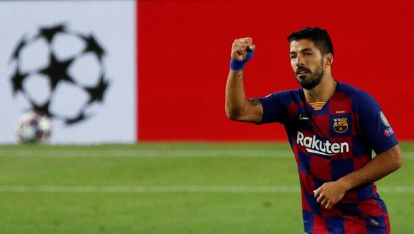 Soccer Football - Champions League - Round of 16 Second Leg - FC Barcelona v Napoli - Camp Nou, Barcelona, Spain - August 8, 2020  Barcelona's Luis Suarez celebrates scoring their third goal, as play resumes behind closed doors following the outbreak of the coronavirus disease (COVID-19) - Sputnik International