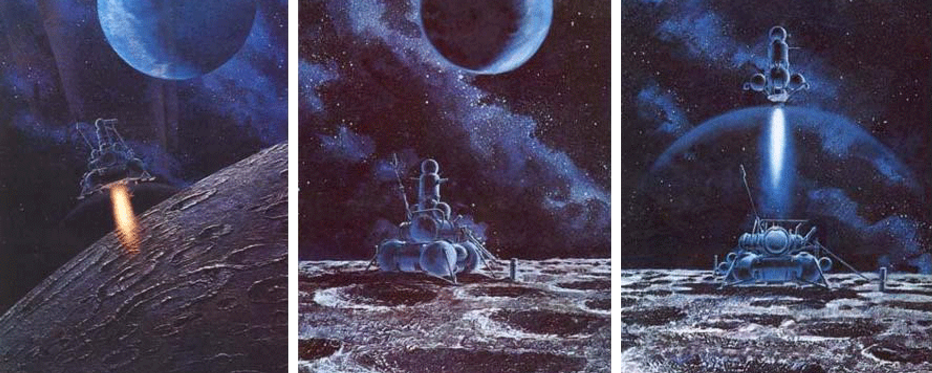 Luna 16. Illustration by Soviet cosmonaut Alexei Leonov and Andrei Sokolov. Luna 16. Illustration by Soviet cosmonaut Alexei Leonov and Andrei Sokolov. - Sputnik International, 1920, 15.10.2021