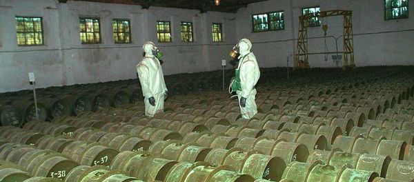 FILE - In this Saturday, May 20, 2000 file photo, two Russian soldiers make a routine check of metal containers with toxic agents at a chemical weapons storage site in the town of Gorny, 124 miles (200 kms) south of the Volga River city of Saratov, Russia - Sputnik International