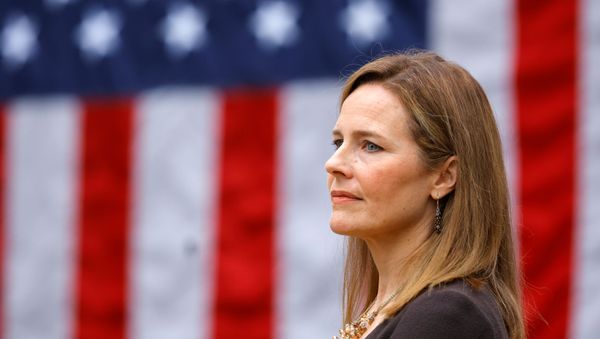 U.S. Court of Appeals for the Seventh Circuit Judge Amy Coney Barrett reacts as U.S President Donald Trump holds an event to announce her as his nominee to fill the Supreme Court seat left vacant by the death of Justice Ruth Bader Ginsburg, who died on September 18, at the White House in Washington, U.S., September 26, 2020 - Sputnik International