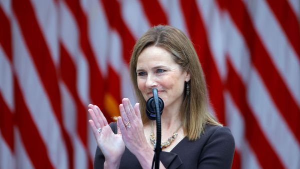 U.S. Court of Appeals for the Seventh Circuit Judge Amy Coney Barrett gestures as U.S President Donald Trump holds an event to announce her as his nominee to fill the Supreme Court seat left vacant by the death of Justice Ruth Bader Ginsburg, who died on September 18, at the White House in Washington, U.S., September 26, 2020 - Sputnik International