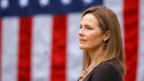 U.S. Court of Appeals for the Seventh Circuit Judge Amy Coney Barrett reacts as U.S President Donald Trump holds an event to announce her as his nominee to fill the Supreme Court seat left vacant by the death of Justice Ruth Bader Ginsburg, who died on September 18, at the White House in Washington, U.S., September 26, 2020 U.S. Court of Appeals for the Seventh Circuit Judge Amy Coney Barrett reacts as U.S President Donald Trump holds an event to announce her as his nominee to fill the Supreme Court seat left vacant by the death of Justice Ruth Bader Ginsburg, who died on September 18, at the White House in Washington, U.S., September 26, 2020 - Sputnik International