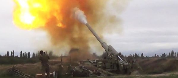 Azerbaijani forces carry out a strike against Armenian military during the conflict in Nagorno-Karabakh - Sputnik International
