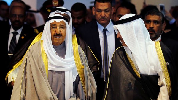 ILE PHOTO: Kuwait's then-crown prince, Sheikh Nawaf al-Ahmad al-Jaber (L) arrives for the opening of the Economic Development Conference (EEDC) in Sharm el-Sheikh, in the South Sinai governorate, about 550 km (342 miles) south of Cairo, March 13, 2015 ILE PHOTO: Kuwait's then-crown prince, Sheikh Nawaf al-Ahmad al-Jaber (L) arrives for the opening of the Economic Development Conference (EEDC) in Sharm el-Sheikh, in the South Sinai governorate, about 550 km (342 miles) south of Cairo, March 13, 2015 - Sputnik International