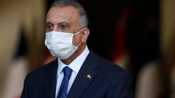 Iraqi Prime Minister Mustafa al-Kadhimi reacts during a news conference with French President Emmanuel Macron (not pictured) after a meeting, in Baghdad, Iraq September 2, 2020. - Sputnik International