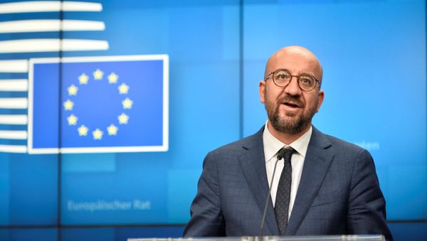 European Council President Charles Michel holds a news conference during the second face-to-face EU summit since the coronavirus disease (COVID-19) outbreak, in Brussels,Belgium October 2, 2020. European Council President Charles Michel holds a news conference during the second face-to-face EU summit since the coronavirus disease (COVID-19) outbreak, in Brussels,Belgium October 2, 2020. - Sputnik International