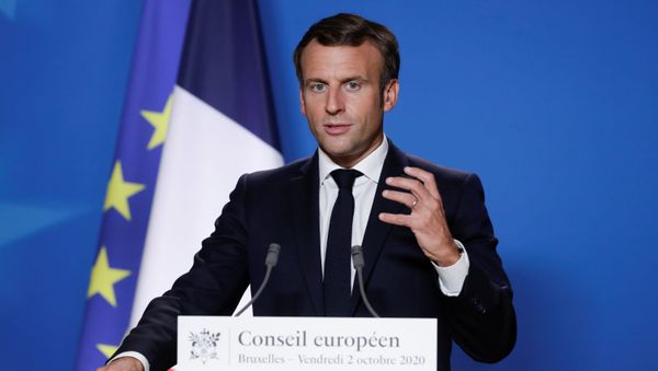 French President Emmanuel Macron speaks at a press conference at the end of the first day of the EU Summit in Brussels, Belgium, October 2, 2020. French President Emmanuel Macron speaks at a press conference at the end of the first day of the EU Summit in Brussels, Belgium, October 2, 2020. - Sputnik International