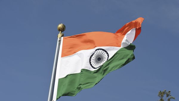 An Indian national flag is pictured before the arrival of Brazilian President Jair Bolsonaro (unseen) at the Palam Air Force station in New Delhi on January 24, 2020. - - Sputnik International