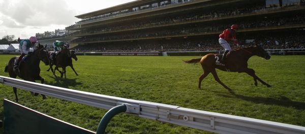 French jockey Pierre-Charles Boudot riding horse Waldgeist (R) celebrates on the finish line followed by Italian jockey Frankie Dettori (L) riding horse Enable and Italian Cristian Demuro during the 2019 Prix de l'Arc de Triomphe flat race at the ParisLongchamp race track in Paris, on October 6, 2019 - Sputnik International