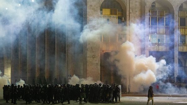 Law enforcement officers are seen during a rally against the parliamentary elections results, in Bishkek, Kyrgyzstan. - Sputnik International
