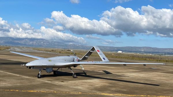 A Turkish-made Bayraktar TB2 drone is seen shortly after its landing at an airport in Gecitkala, known as Lefkoniko in Greek, in Cyprus, Monday, Dec. 16, 2019 A Turkish-made Bayraktar TB2 drone is seen shortly after its landing at an airport in Gecitkala, known as Lefkoniko in Greek, in Cyprus, Monday, Dec. 16, 2019 - Sputnik International