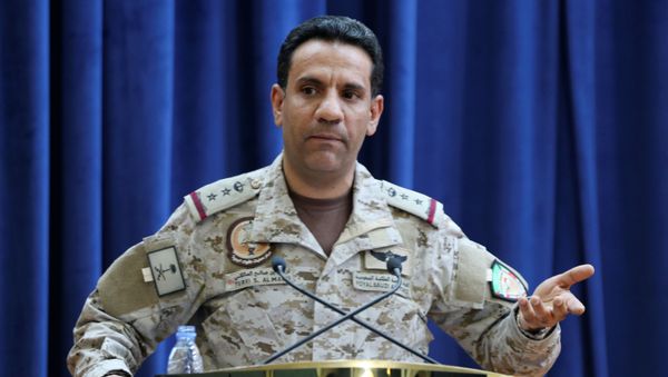Saudi-led coalition spokesman, Colonel Turki al-Malki, speaks during a news conference in Riyadh, Saudi Arabia September 27, 2020 - Sputnik International