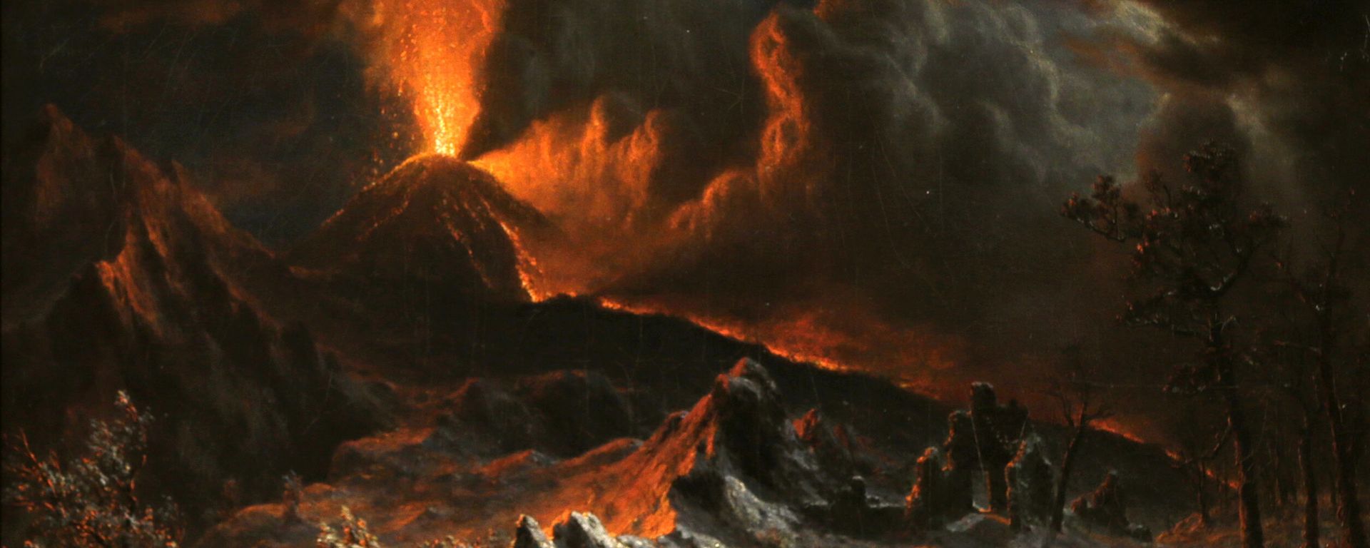 An 1868 painting called Mount Vesuvius at Midnight by Albert Bierstadt is shown during an exhibition called The Last Days of Pompeii: Decadence, Apocalypse, Resurrection at The Cleveland Museum of Art Friday, Feb. 22, 2013, in Cleveland. Bierstadt witnessed the 1868 eruption of Mount Vesuvius. The exhibition will be on view from Feb. 24 through July 7, 2013. (AP Photo/Tony Dejak) An 1868 painting called Mount Vesuvius at Midnight by Albert Bierstadt is shown during an exhibition called The Last Days of Pompeii: Decadence, Apocalypse, Resurrection at The Cleveland Museum of Art Friday, Feb. 22, 2013, in Cleveland. Bierstadt witnessed the 1868 eruption of Mount Vesuvius. The exhibition will be on view from Feb. 24 through July 7, 2013. (AP Photo/Tony Dejak) - Sputnik International, 1920, 17.10.2023